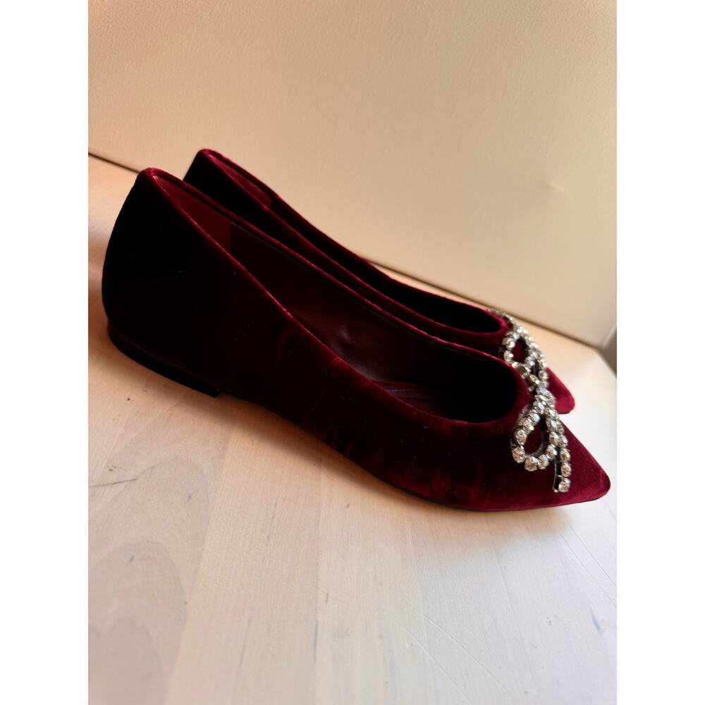 Larroudé Lee Crystal-Embellished red Bow Velvet Ballet Flats size 6.5 - Picture 5 of 11